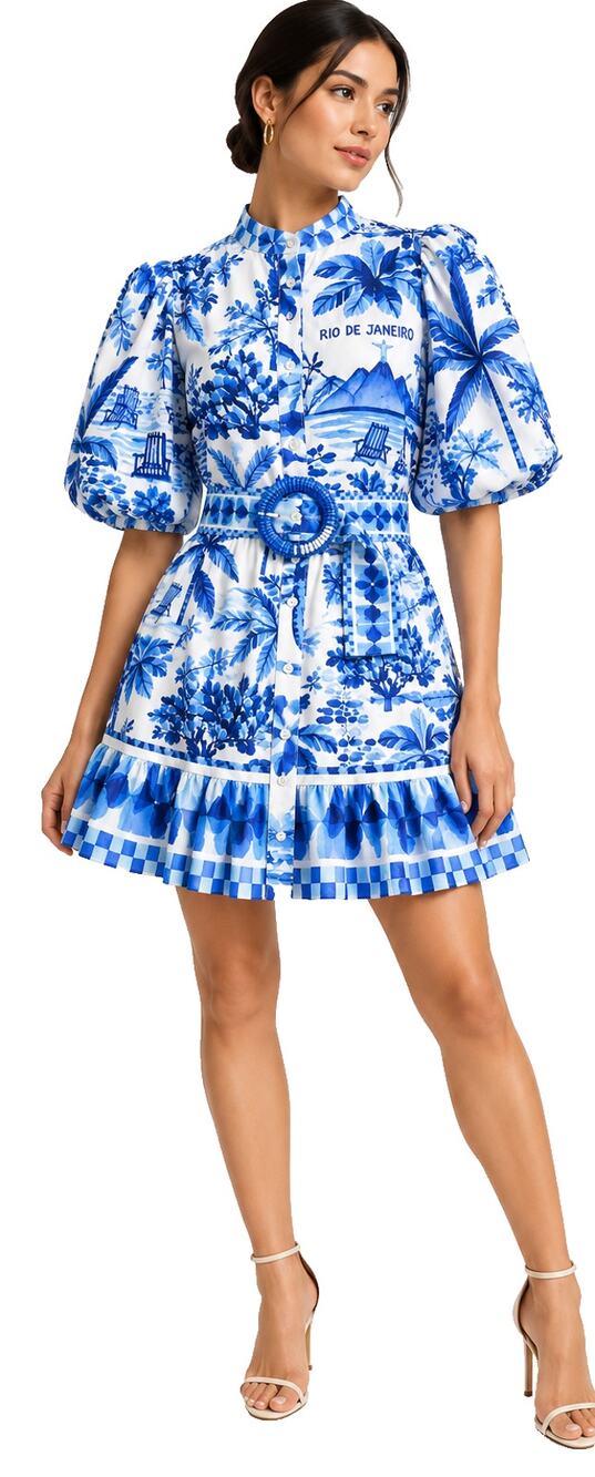 FARM RIO ANTHROPOLOGIE RIO DE JANEIRO BLUE BELTED MINI DRESS XL NWT $390
